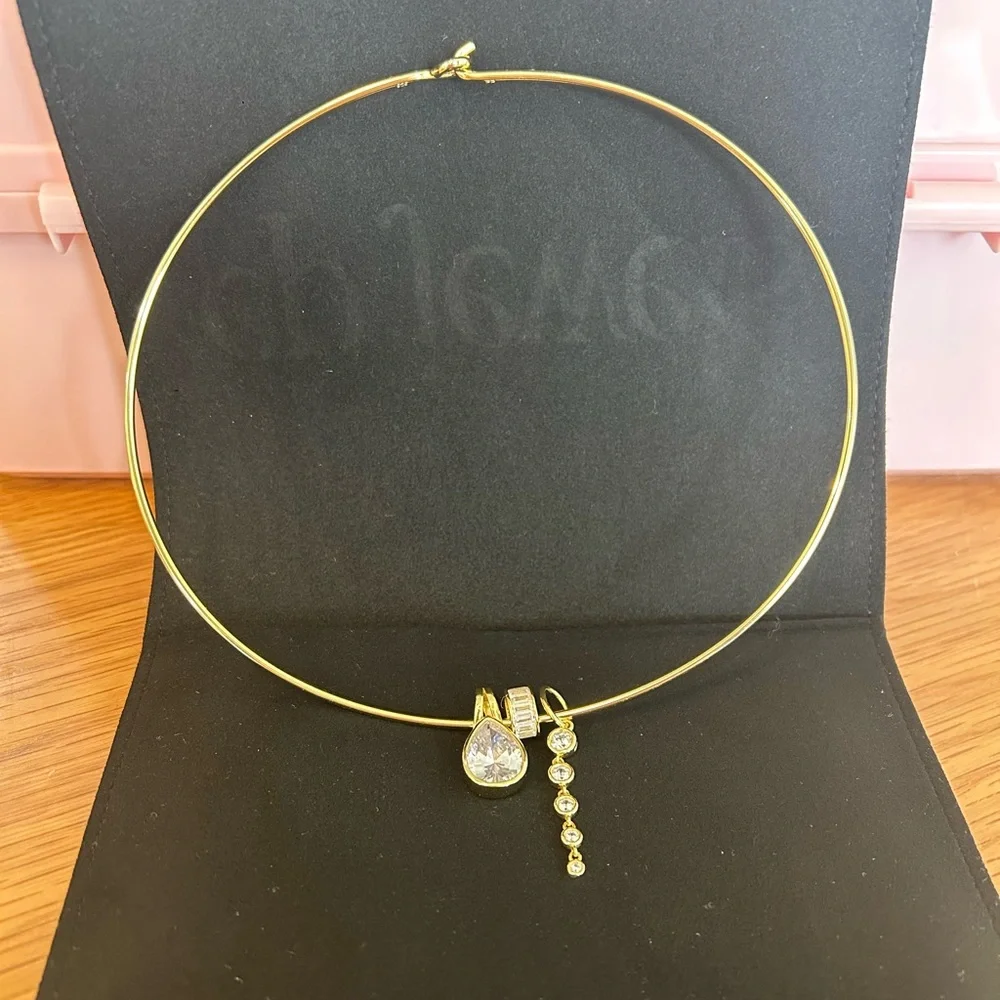 EP Jewels Yellow Gold Thin Cuff Necklace & Charms New - Picture 2 of 13